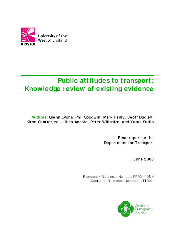 Public attitudes to transport: Knowledge review of existing evidence Thumbnail