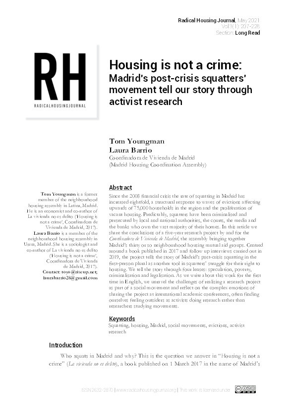 Housing is not a crime: Madrid’s post-crisis squatters’ movement tell our story through activist research Thumbnail