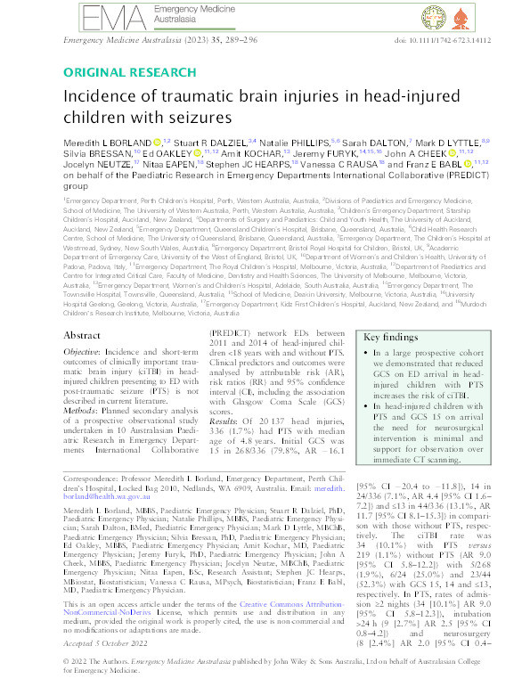 Incidence of traumatic brain injuries in head-injured children with seizures Thumbnail