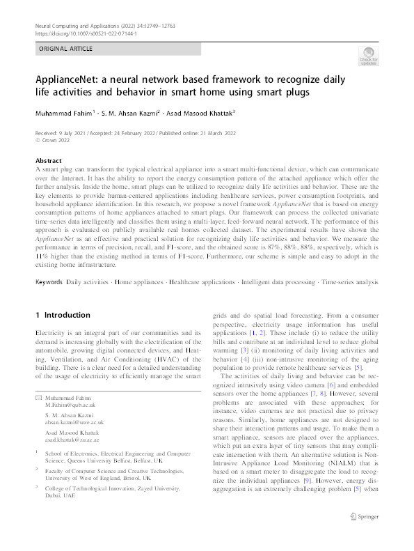 ApplianceNet: A neural network based framework to recognize daily life activities and behavior in smart home using smart plugs Thumbnail