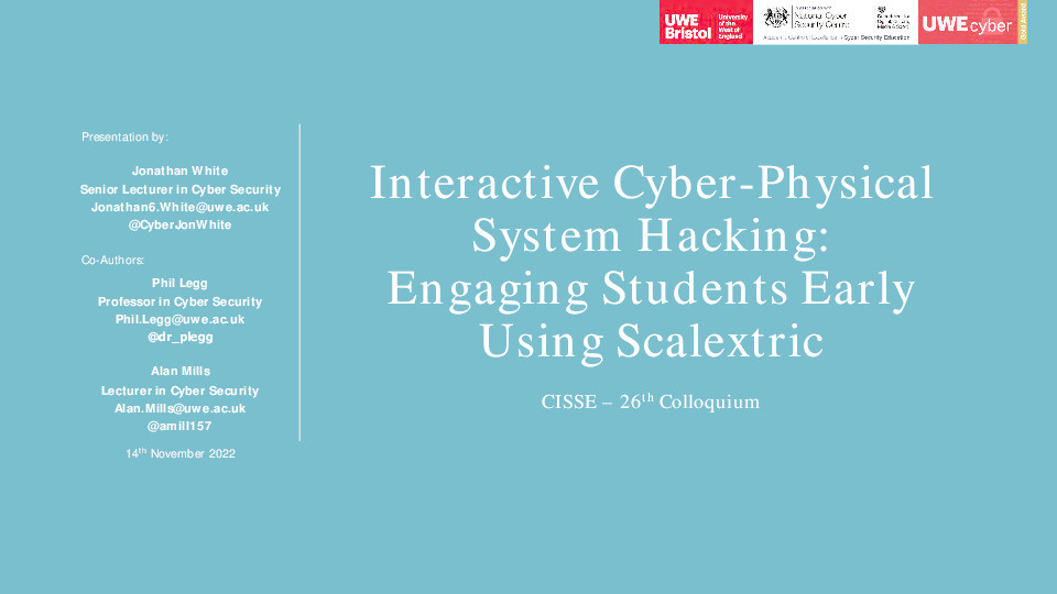 Interactive cyber-physical system hacking: Engaging students early using Scalextric Thumbnail