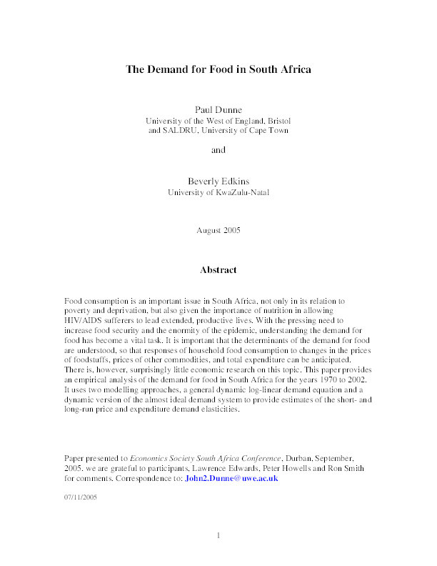 The demand for food in south Africa 1 Thumbnail