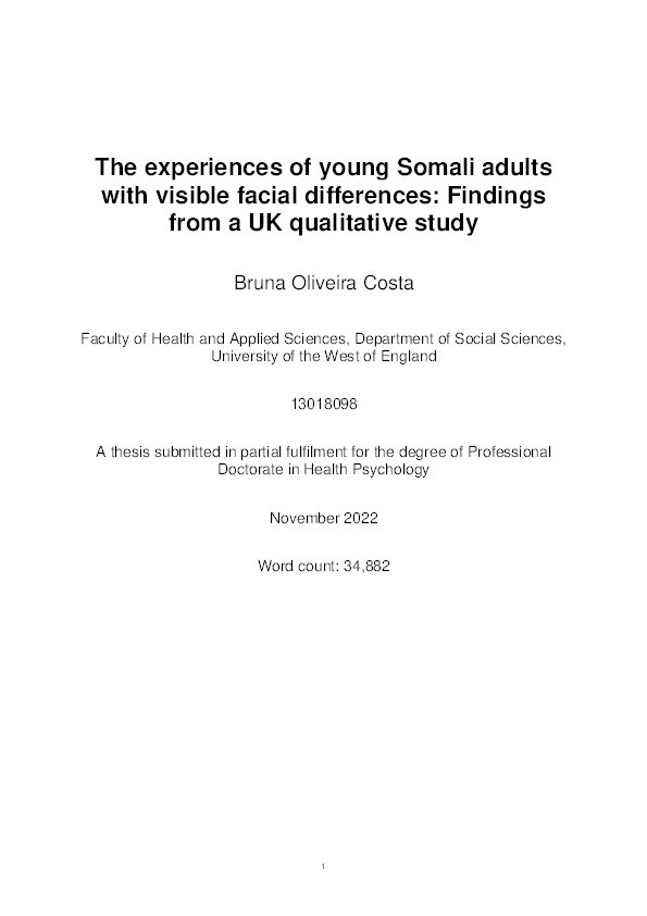 The experiences of young Somali adults with visible facial differences Thumbnail