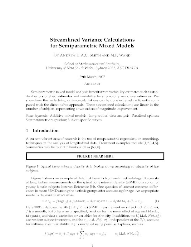 Streamlined variance calculations for semiparametric mixed models Thumbnail