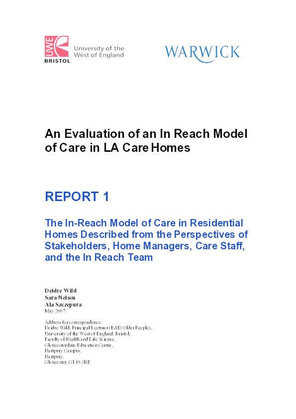 The in reach model described from the perspectives of stakeholders, home managers, care staff, and the in reach team Thumbnail