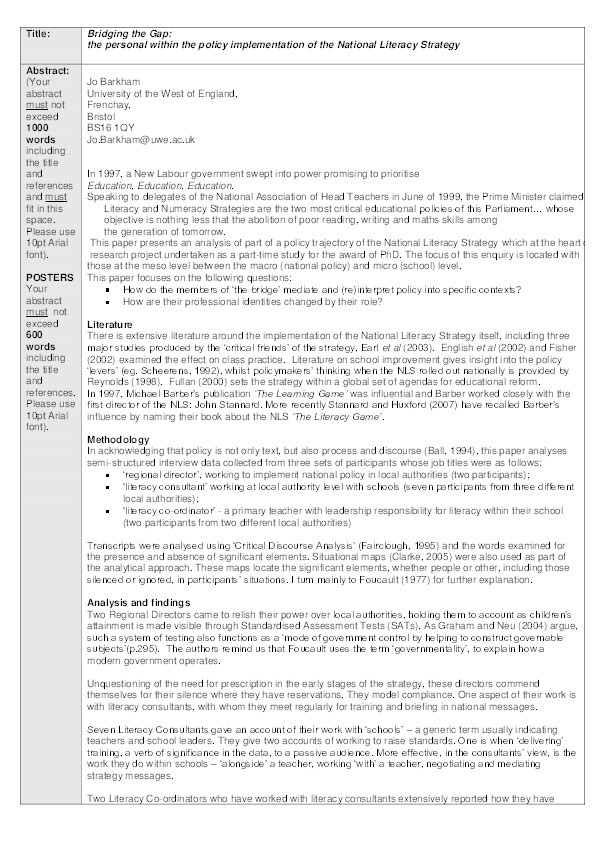 Bridging the gap: the personal within the policy implementation of the National Literacy Strategy Thumbnail