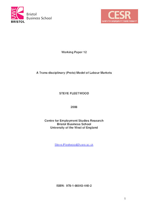 Working Paper 12. A trans-disciplinary (proto) model of labour markets Thumbnail