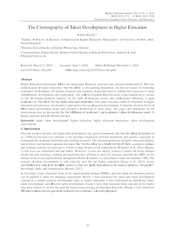The choreography of talent development in higher education Thumbnail