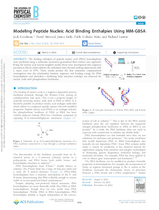 Modeling peptide nucleic acid binding enthalpies using MM-GBSA Thumbnail