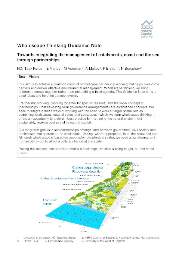Wholescape thinking guidance note: Towards integrating the management of catchments, coast and the sea through partnerships Thumbnail