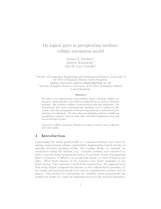On logical gates in precipitating medium: Cellular automaton model Thumbnail