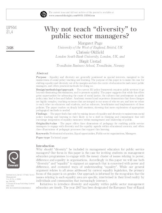 Why not teach "diversity" to public sector managers? Thumbnail