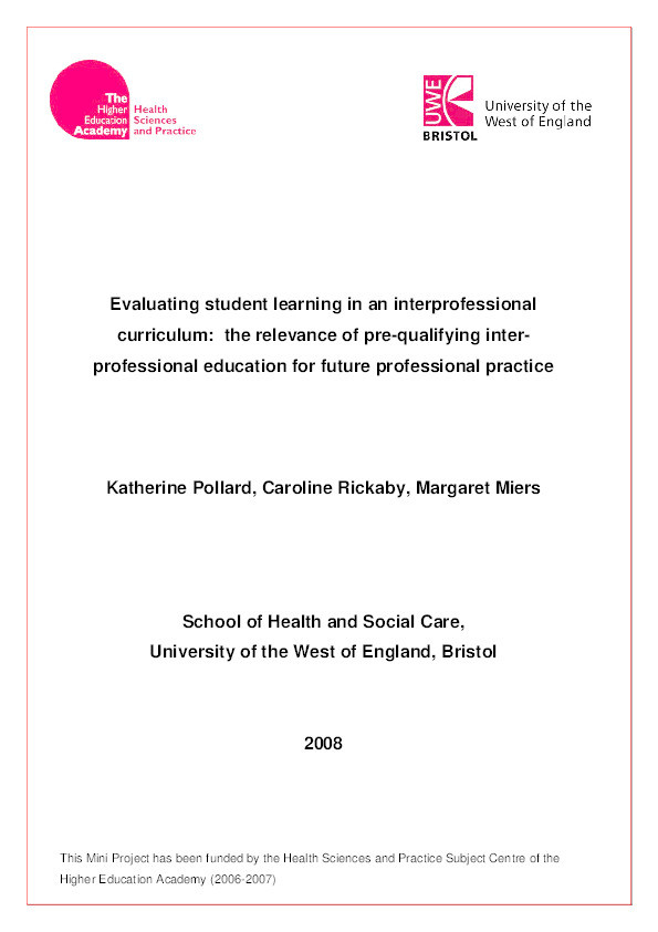 Evaluating student learning in an interprofessional curriculum: the relevance of pre-qualifying inter-professional education for future professional practice Thumbnail