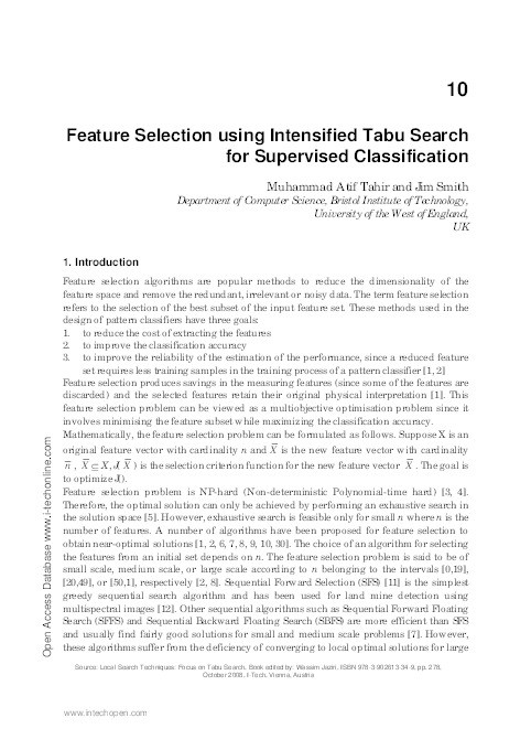 Feature selection using intensified tabu search for supervised classification Thumbnail