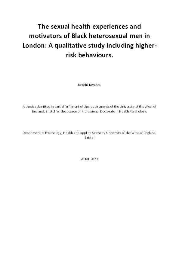 The sexual health experiences and motivators of Black heterosexual men in London. A qualitative study including higher-risk behaviours Thumbnail