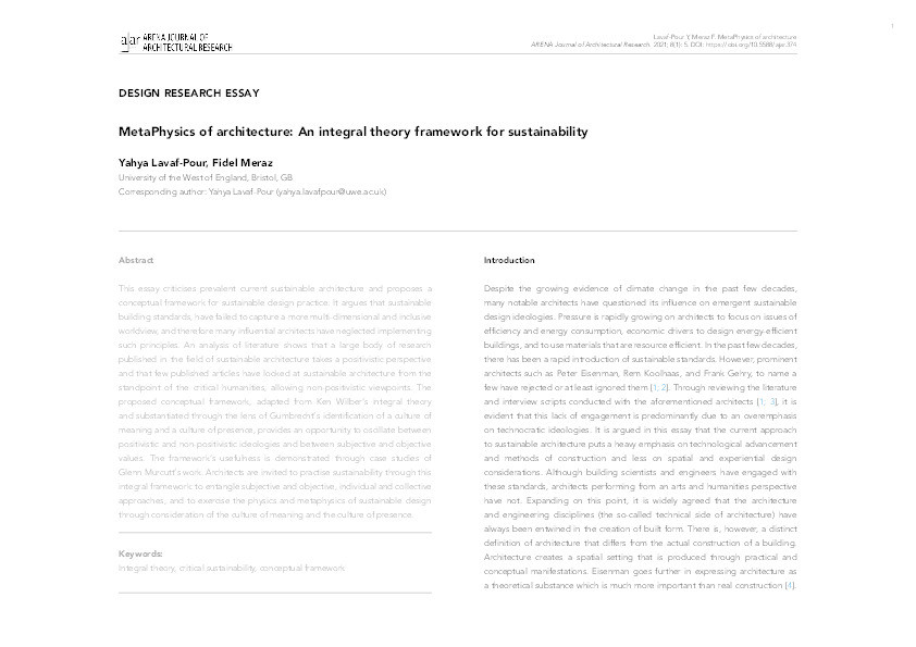 Metaphysics of architecture: An integral theory framework for sustainability Thumbnail