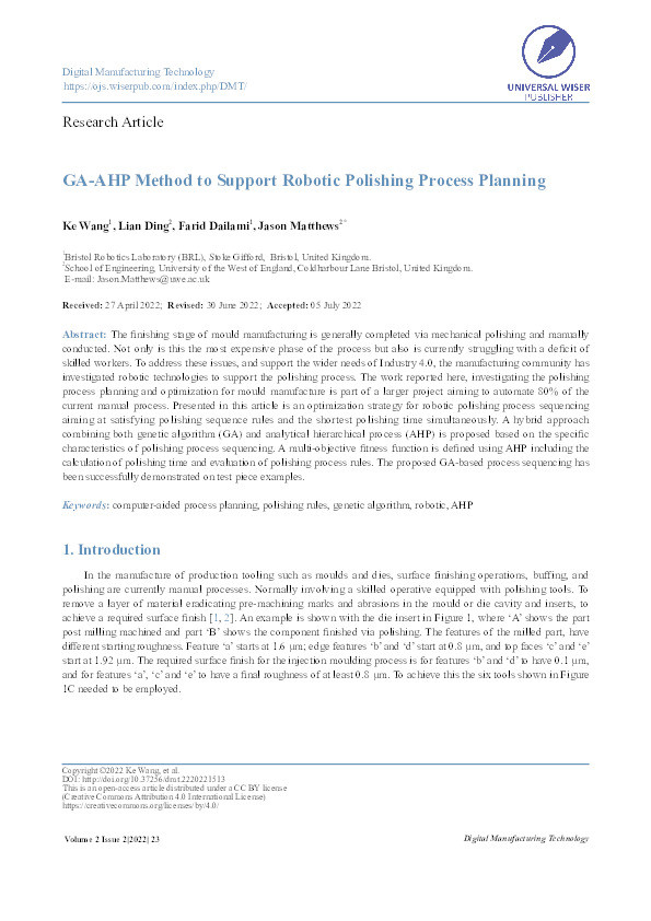 GA-AHP Method to support robotic polishing process planning Thumbnail