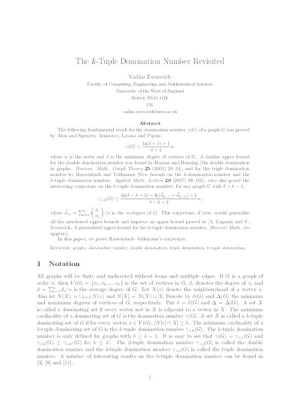The k-tuple domination number revisited Thumbnail
