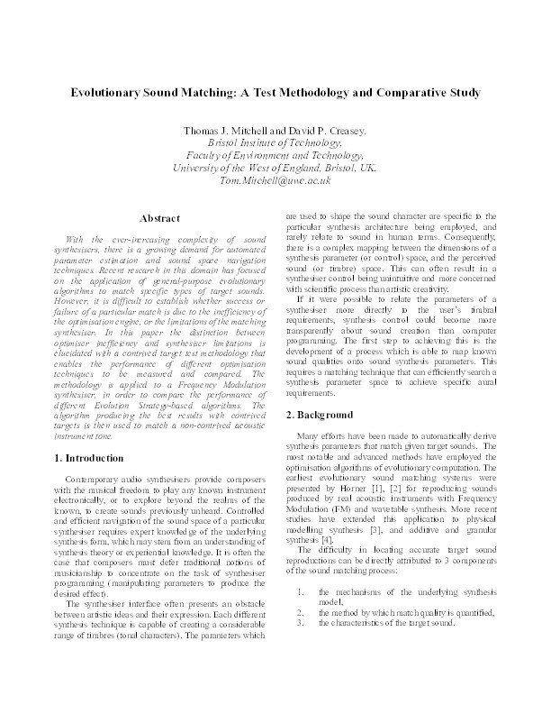 Evolutionary sound matching: A test methodology and comparative study Thumbnail