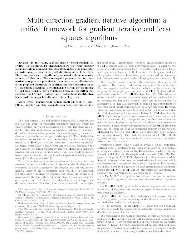 Multi-direction gradient iterative algorithm: A unified framework for gradient iterative and least squares algorithms Thumbnail