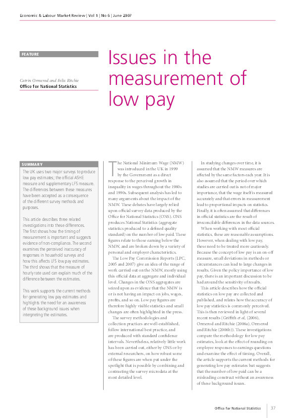 Issues in the measurement of low pay Thumbnail
