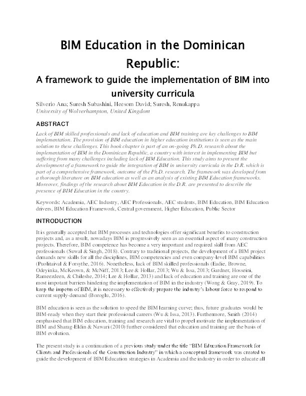 BIM education in the Dominican Republic:  A framework to guide the implementation of BIM into university curricula Thumbnail
