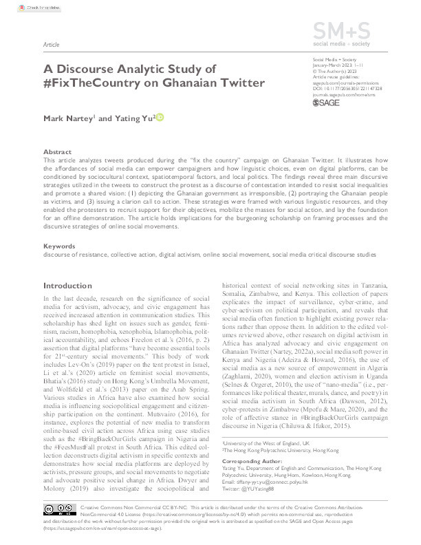 A discourse analytic study of #FixTheCountry on Ghanaian Twitter Thumbnail