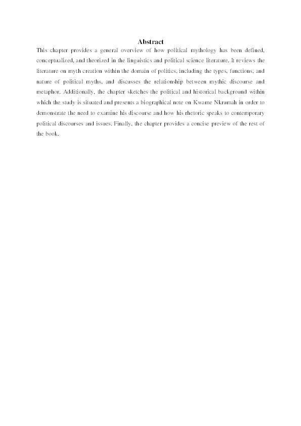 Political Myth-making, Nationalist Resistance and Populist Performance: Examining Kwame Nkrumah's Construction and Promotion of the African Dream Thumbnail