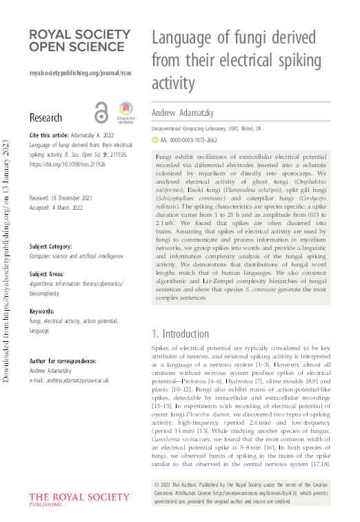 Language of fungi derived from their electrical spiking activity Thumbnail