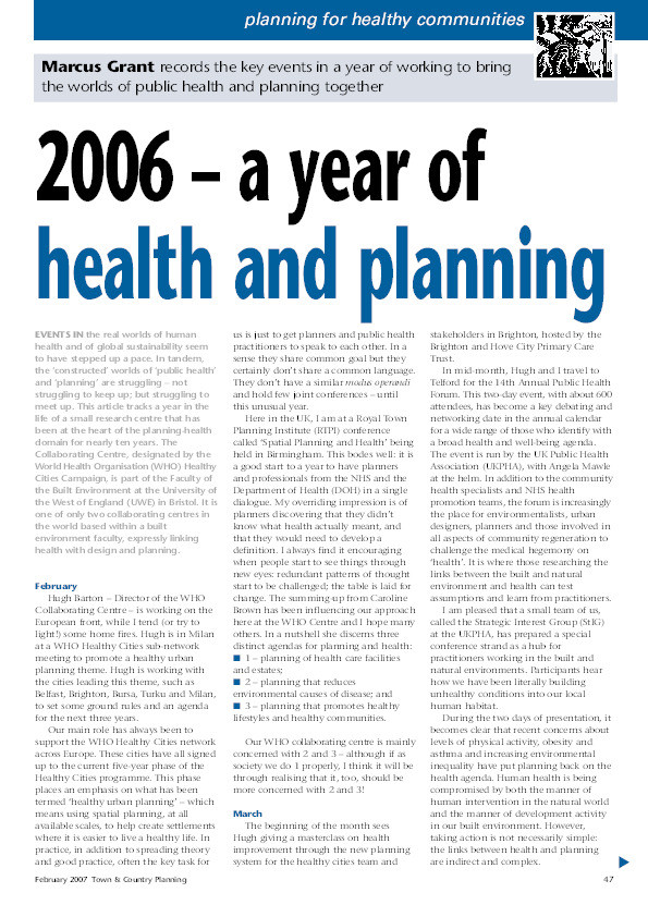 2006 - A year of health and planning Thumbnail