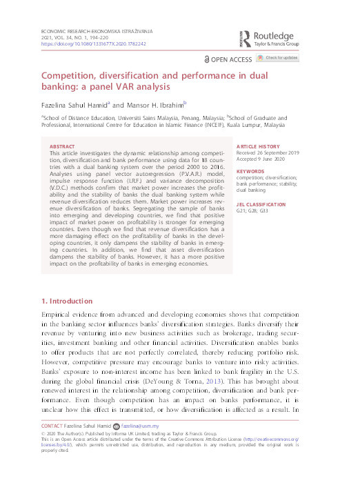 Competition, diversification and performance in dual banking: A panel VAR analysis Thumbnail