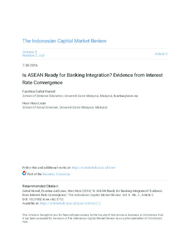 Is ASEAN ready for banking integration? Evidence from interest rate convergence Thumbnail