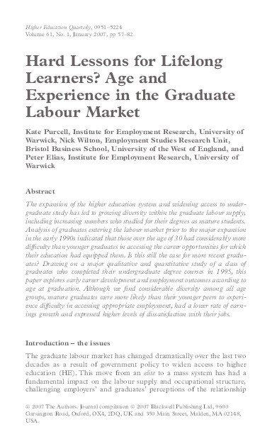 Hard lessons for lifelong learners? age and experience in the graduate labour market Thumbnail