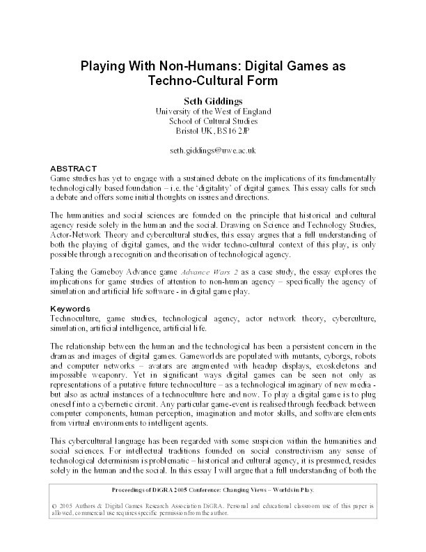 Playing with nonhumans: digital games as technocultural form Thumbnail
