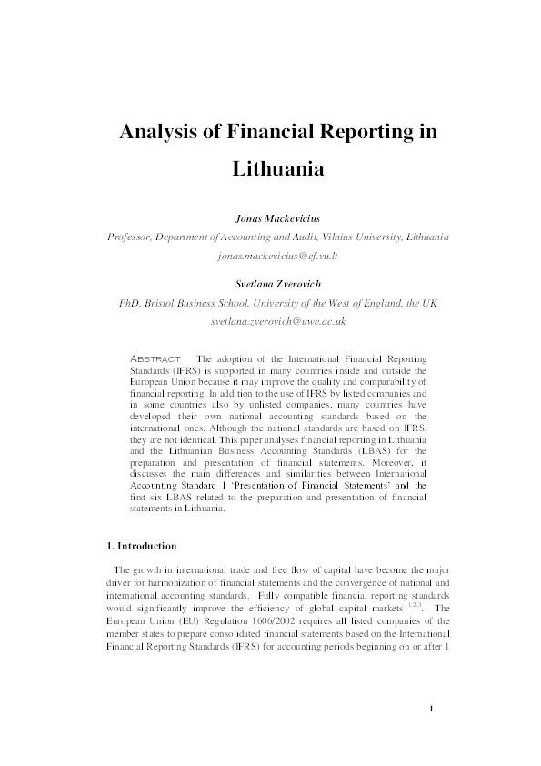 Analysis of financial reporting in Lithuania Thumbnail