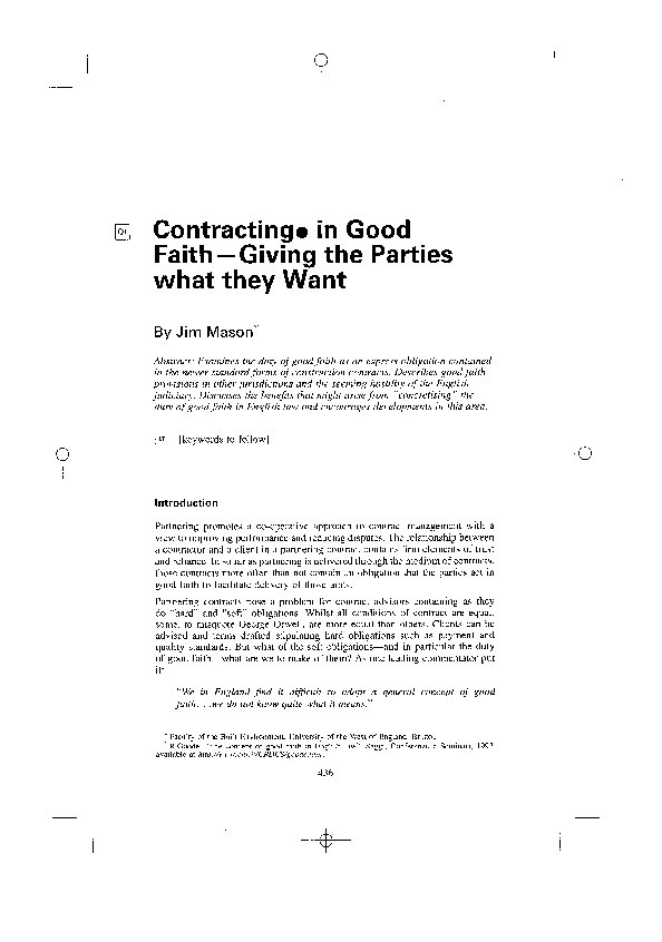 Contracting in good faith – giving the parties what they want Thumbnail