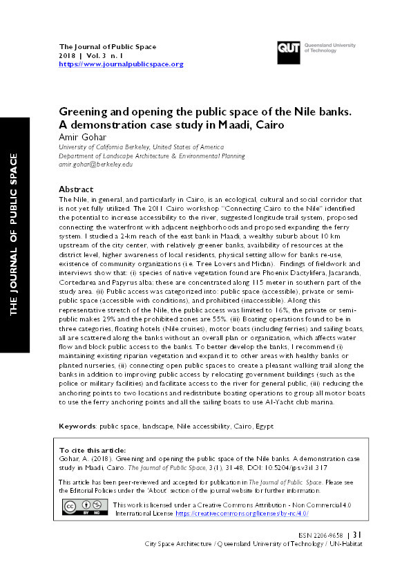 Greening and opening the public space of the Nile banks: A demonstration case study in Maadi, Cairo Thumbnail
