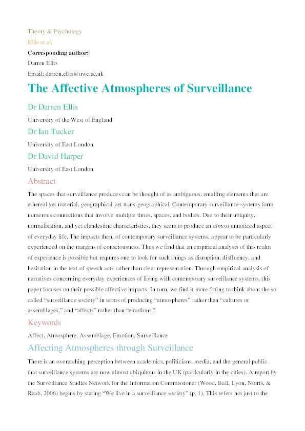 The affective atmospheres of surveillance Thumbnail