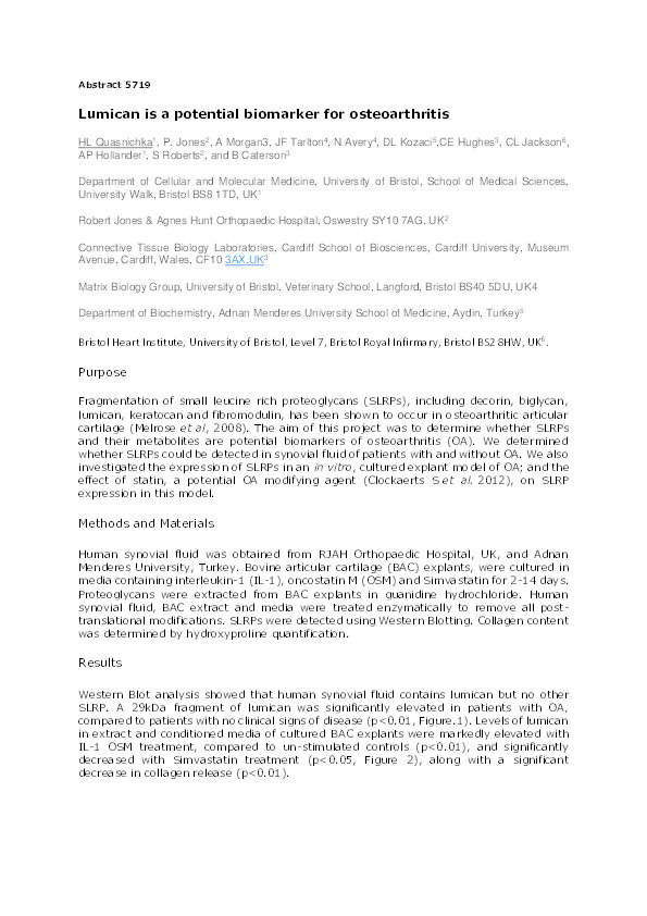 Lumican is a potential biomarker for osteoarthritis Thumbnail