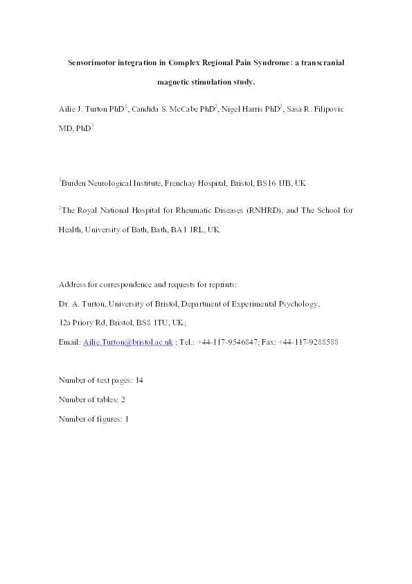 Sensorimotor integration in Complex Regional Pain Syndrome: A transcranial magnetic stimulation study Thumbnail