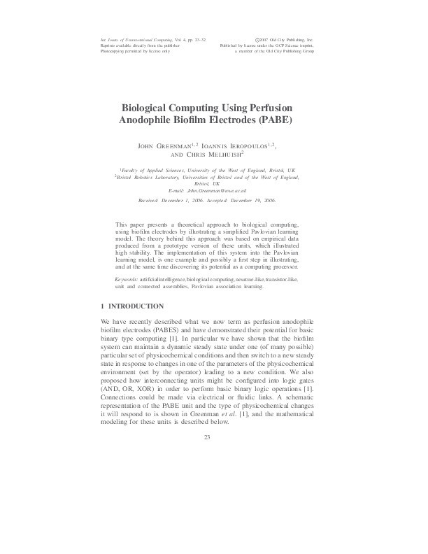 Biological computing using perfusion anodophile biofilm electrodes (PABE) Thumbnail