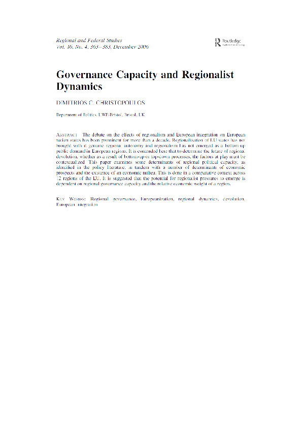Governance capacity and regionalist dynamics Thumbnail