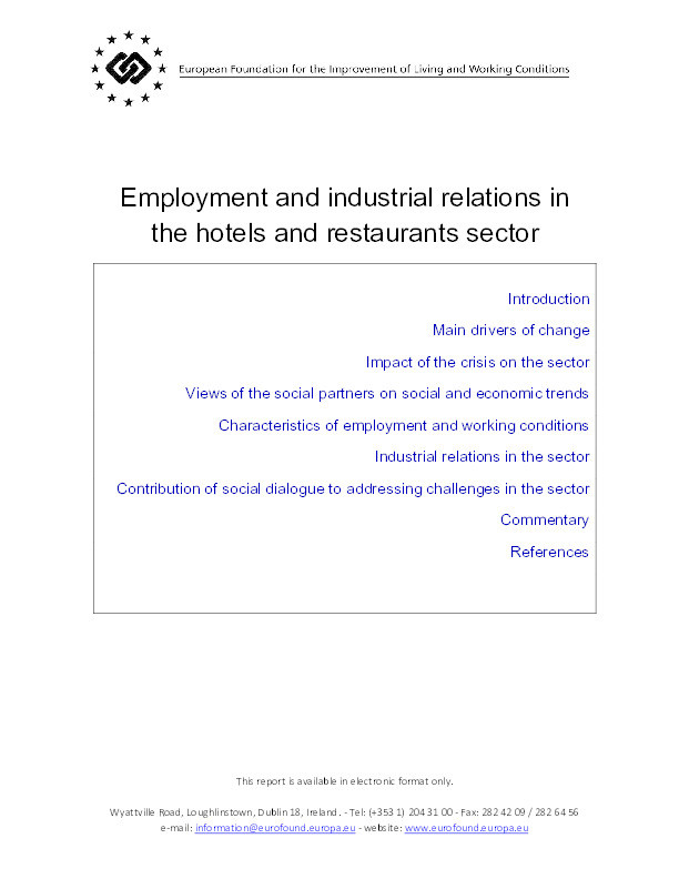 Employment and industrial relations in the hotels and restaurants sector Thumbnail