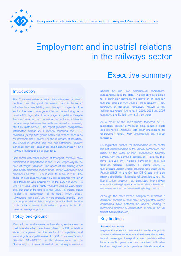 Employment and industrial relations in the railways sector Thumbnail