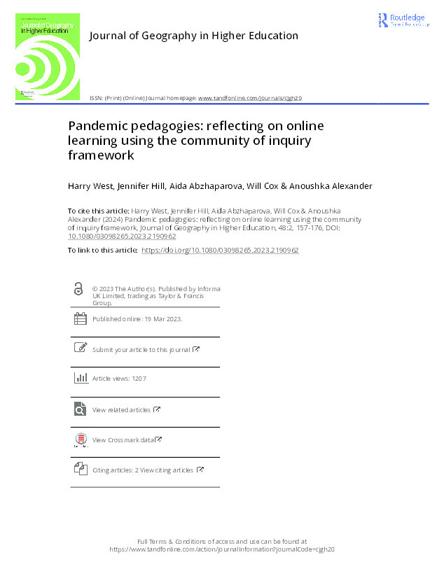 Pandemic pedagogies: Reflecting on online learning using the community of inquiry framework Thumbnail