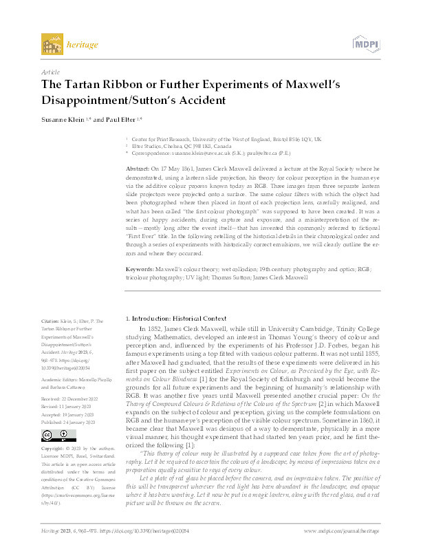 The Tartan Ribbon or further experiments of - Maxwell's Disappointment / Sutton's Accident Thumbnail