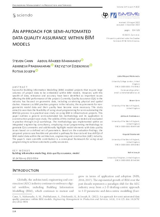An approach for semi-automated data quality assurance within BIM models Thumbnail