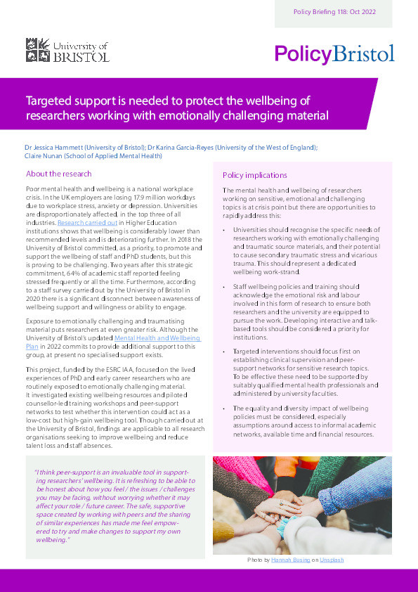Targeted support is needed to protect the wellbeing of  researchers working with emotionally challenging material Thumbnail