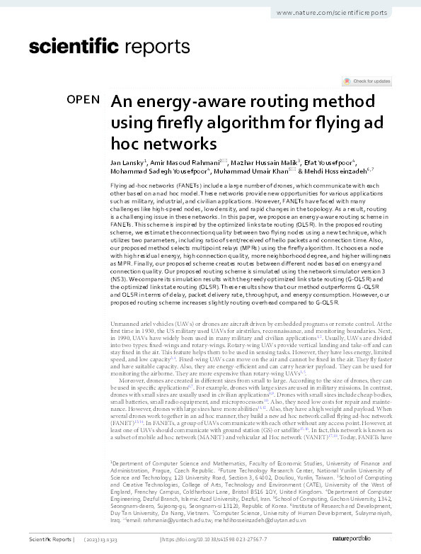 An energy-aware routing method using firefly algorithm for flying ad hoc networks Thumbnail