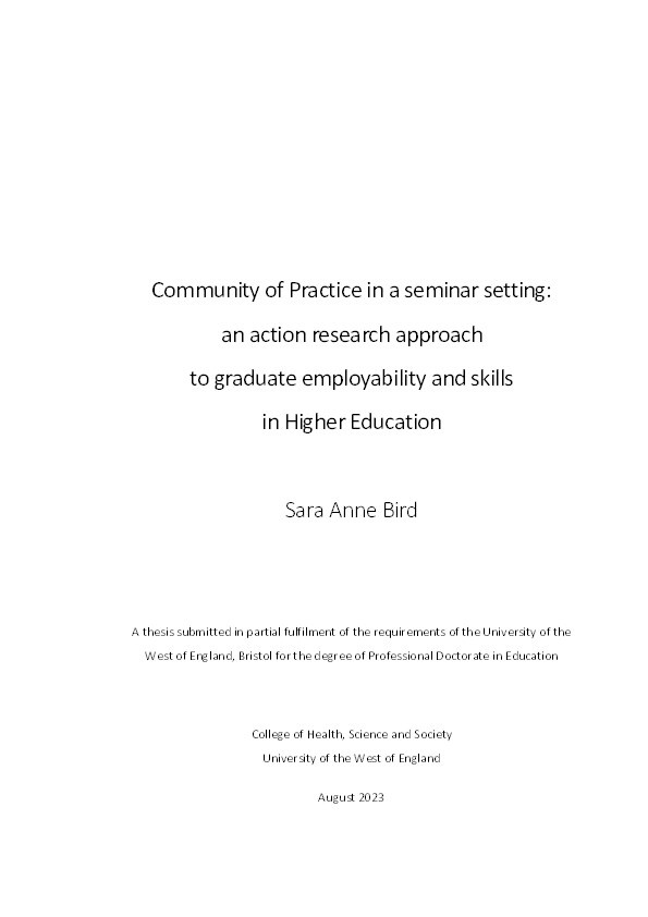 Community of Practice in a seminar setting: An action research approach to graduate employability and skills in higher education Thumbnail